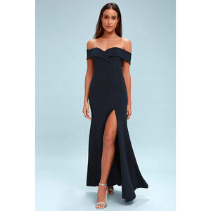 Lulus Song Of Love Navy Blue Off-the-shoulder Maxi Dress - Size M